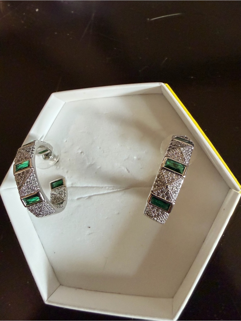 May 25: Emerald on Rhodium Hoops - Picture 2 of 3